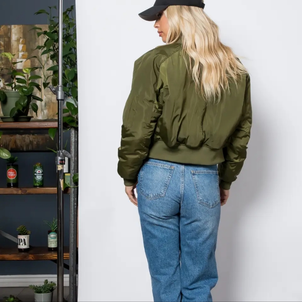 NWT Green Nylon Bomber Jacket
